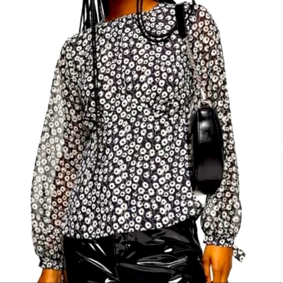 Topshop Tops - TopShop Floral Print Sheer Blouse